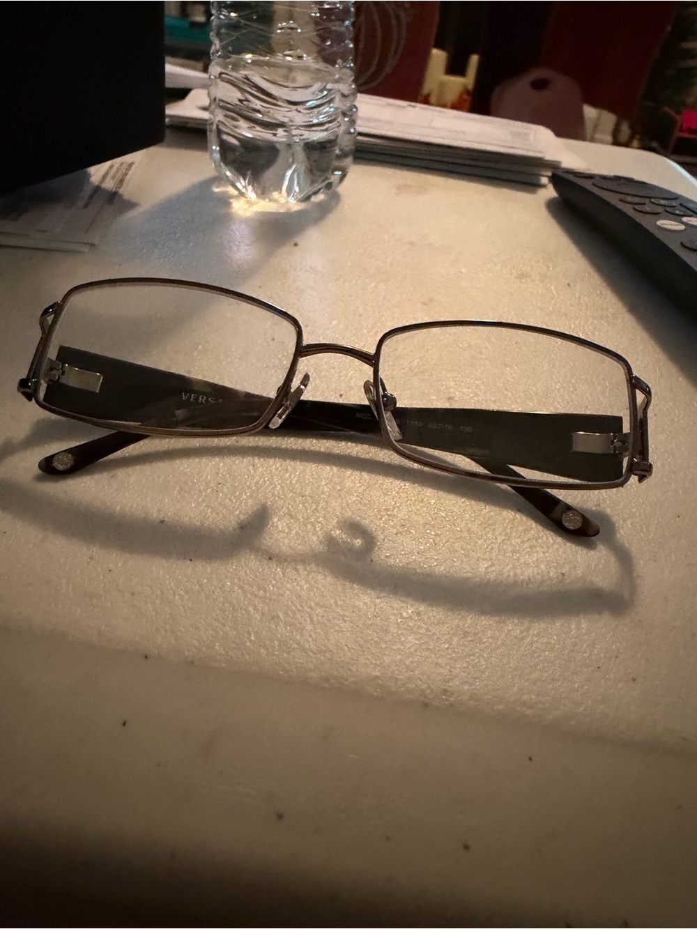 Versace Women's Rectangular Metal Frame Glasses in Brown and Silver